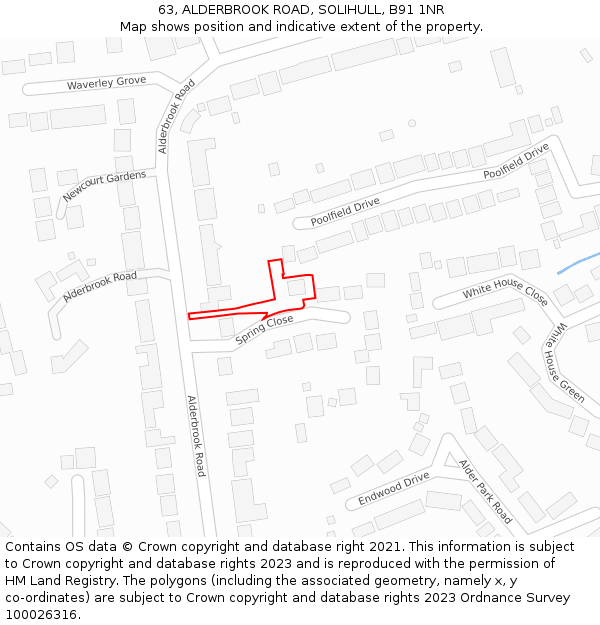 63, ALDERBROOK ROAD, SOLIHULL, B91 1NR: Location map and indicative extent of plot