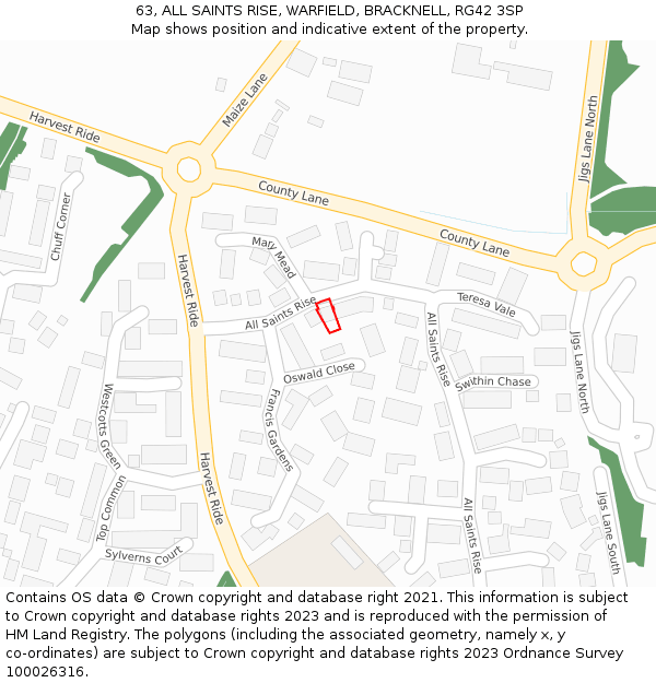 63, ALL SAINTS RISE, WARFIELD, BRACKNELL, RG42 3SP: Location map and indicative extent of plot