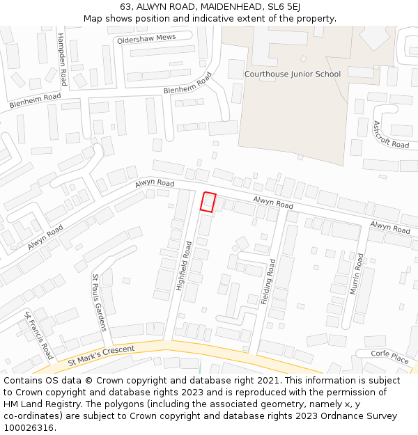 63, ALWYN ROAD, MAIDENHEAD, SL6 5EJ: Location map and indicative extent of plot