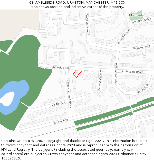 63, AMBLESIDE ROAD, URMSTON, MANCHESTER, M41 6QX: Location map and indicative extent of plot