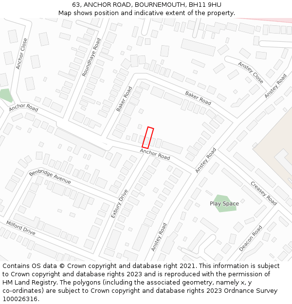 63, ANCHOR ROAD, BOURNEMOUTH, BH11 9HU: Location map and indicative extent of plot