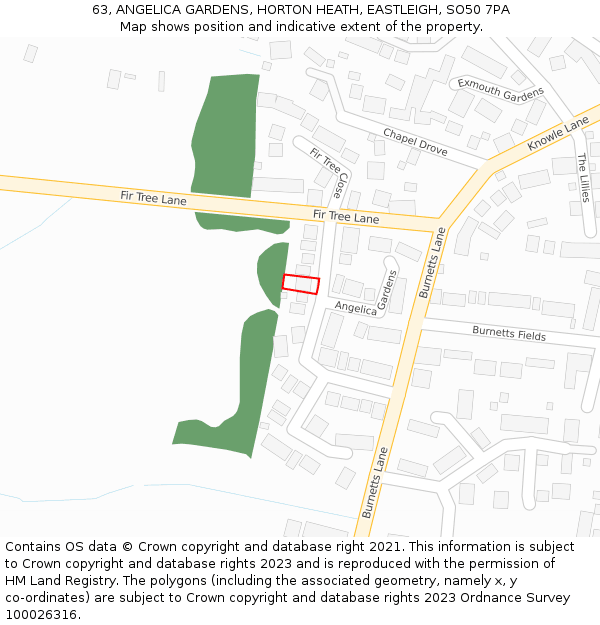 63, ANGELICA GARDENS, HORTON HEATH, EASTLEIGH, SO50 7PA: Location map and indicative extent of plot