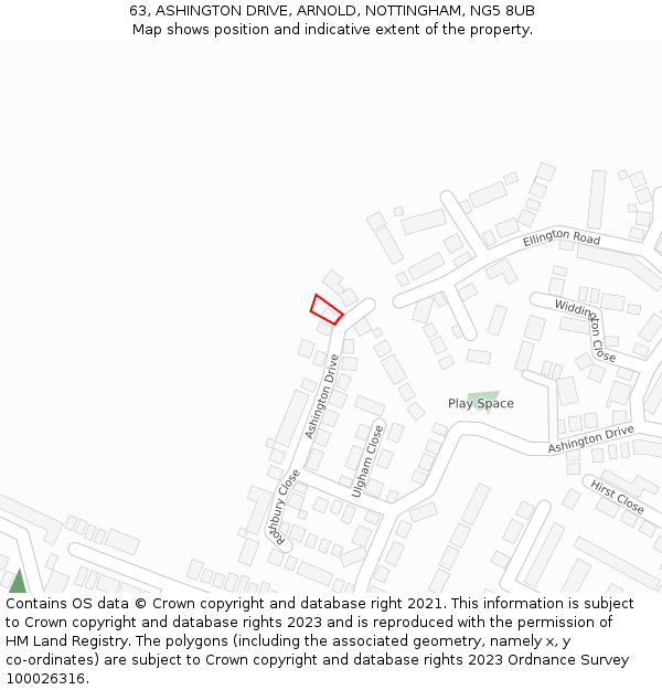 63, ASHINGTON DRIVE, ARNOLD, NOTTINGHAM, NG5 8UB: Location map and indicative extent of plot