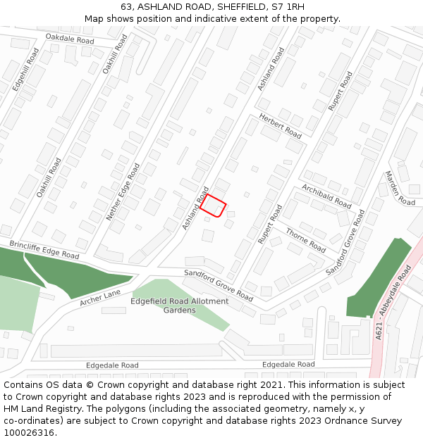 63, ASHLAND ROAD, SHEFFIELD, S7 1RH: Location map and indicative extent of plot