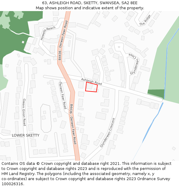 63, ASHLEIGH ROAD, SKETTY, SWANSEA, SA2 8EE: Location map and indicative extent of plot