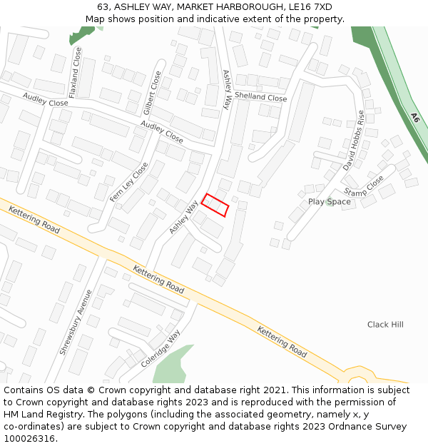 63, ASHLEY WAY, MARKET HARBOROUGH, LE16 7XD: Location map and indicative extent of plot