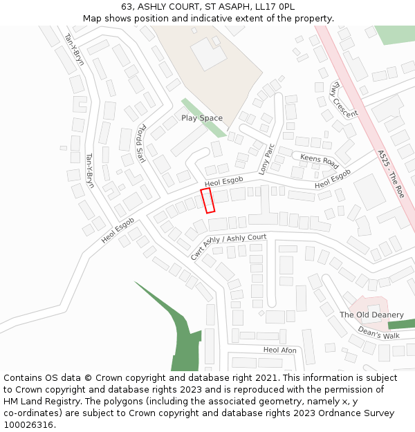 63, ASHLY COURT, ST ASAPH, LL17 0PL: Location map and indicative extent of plot