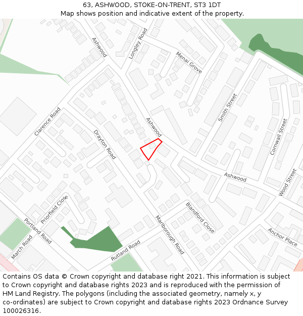 63, ASHWOOD, STOKE-ON-TRENT, ST3 1DT: Location map and indicative extent of plot