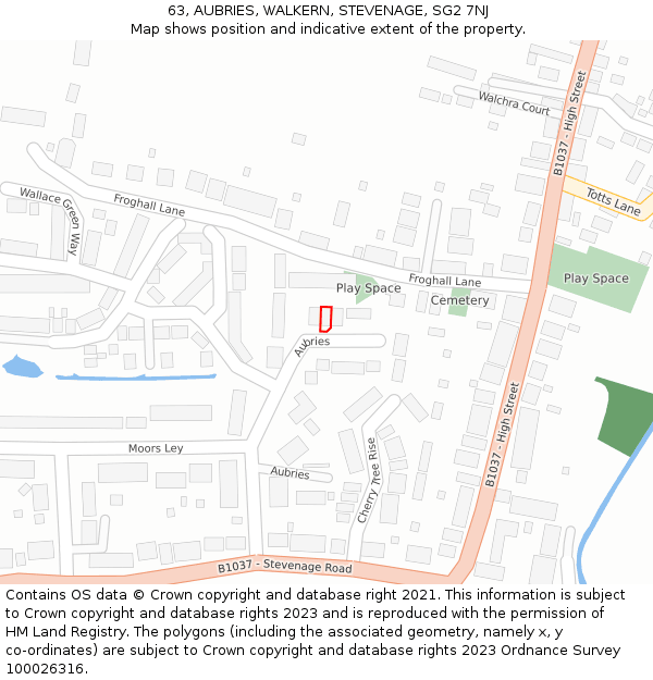 63, AUBRIES, WALKERN, STEVENAGE, SG2 7NJ: Location map and indicative extent of plot