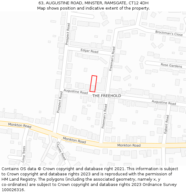 63, AUGUSTINE ROAD, MINSTER, RAMSGATE, CT12 4DH: Location map and indicative extent of plot