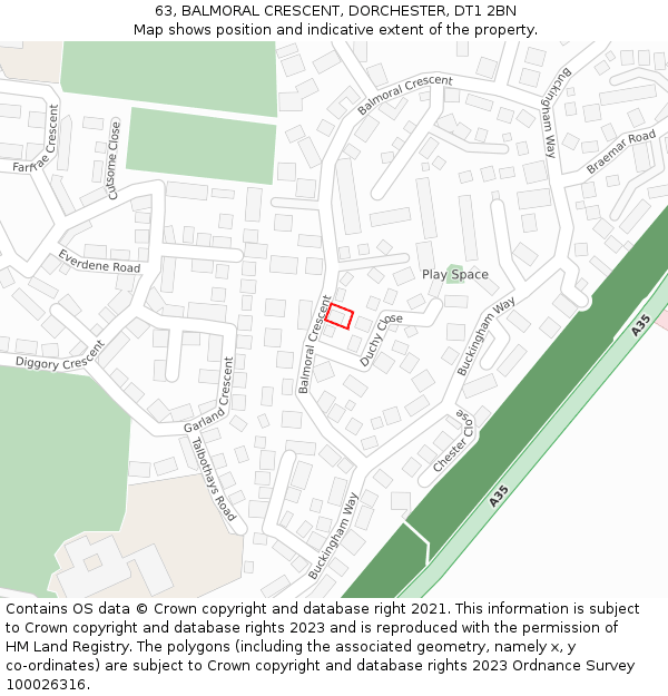63, BALMORAL CRESCENT, DORCHESTER, DT1 2BN: Location map and indicative extent of plot