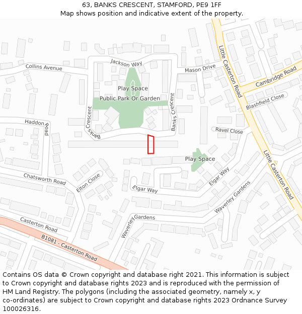 63, BANKS CRESCENT, STAMFORD, PE9 1FF: Location map and indicative extent of plot