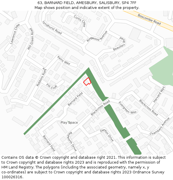 63, BARNARD FIELD, AMESBURY, SALISBURY, SP4 7FF: Location map and indicative extent of plot