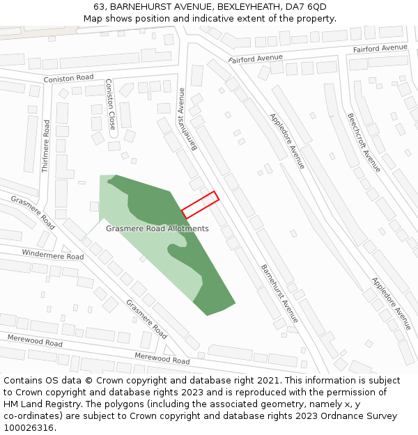 63, BARNEHURST AVENUE, BEXLEYHEATH, DA7 6QD: Location map and indicative extent of plot