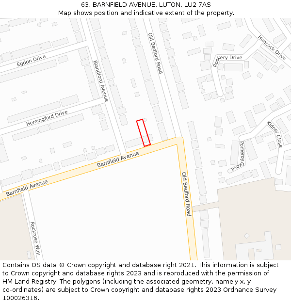 63, BARNFIELD AVENUE, LUTON, LU2 7AS: Location map and indicative extent of plot