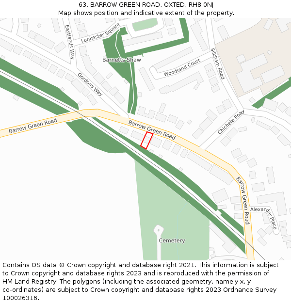 63, BARROW GREEN ROAD, OXTED, RH8 0NJ: Location map and indicative extent of plot