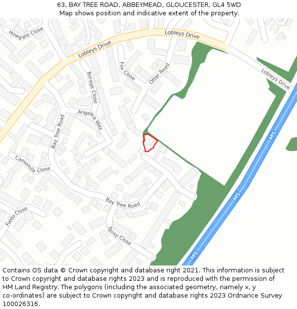 63, BAY TREE ROAD, ABBEYMEAD, GLOUCESTER, GL4 5WD: Location map and indicative extent of plot