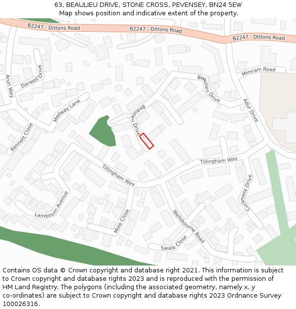 63, BEAULIEU DRIVE, STONE CROSS, PEVENSEY, BN24 5EW: Location map and indicative extent of plot