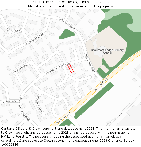 63, BEAUMONT LODGE ROAD, LEICESTER, LE4 1BU: Location map and indicative extent of plot