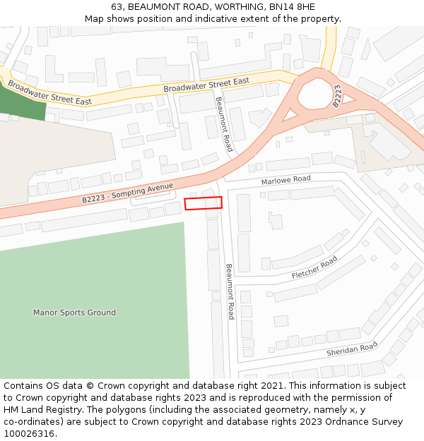 63, BEAUMONT ROAD, WORTHING, BN14 8HE: Location map and indicative extent of plot