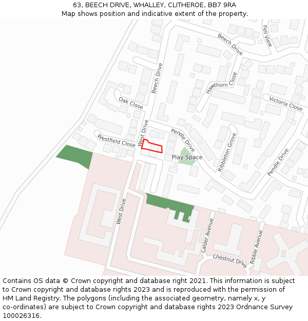 63, BEECH DRIVE, WHALLEY, CLITHEROE, BB7 9RA: Location map and indicative extent of plot