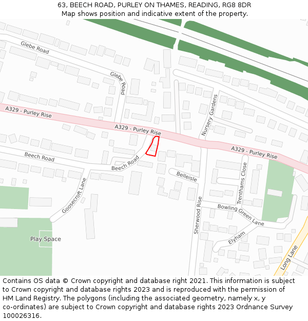 63, BEECH ROAD, PURLEY ON THAMES, READING, RG8 8DR: Location map and indicative extent of plot