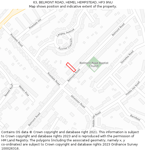 63, BELMONT ROAD, HEMEL HEMPSTEAD, HP3 9NU: Location map and indicative extent of plot