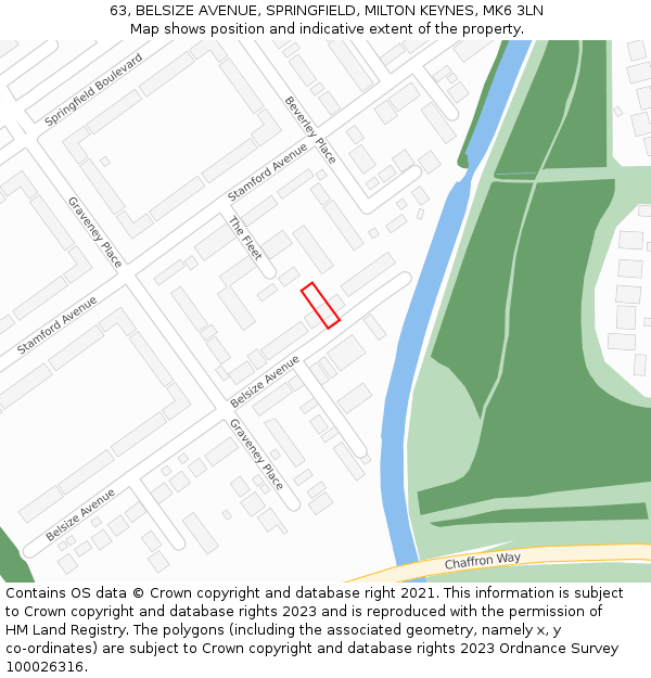 63, BELSIZE AVENUE, SPRINGFIELD, MILTON KEYNES, MK6 3LN: Location map and indicative extent of plot