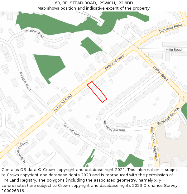 63, BELSTEAD ROAD, IPSWICH, IP2 8BD: Location map and indicative extent of plot