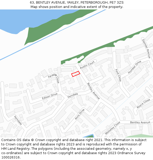 63, BENTLEY AVENUE, YAXLEY, PETERBOROUGH, PE7 3ZS: Location map and indicative extent of plot