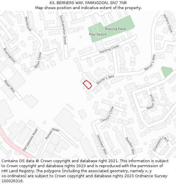 63, BERNERS WAY, FARINGDON, SN7 7NR: Location map and indicative extent of plot