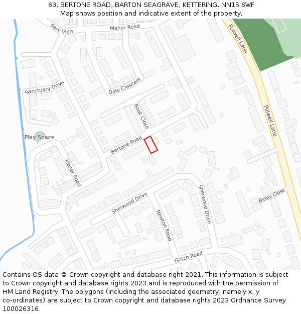 63, BERTONE ROAD, BARTON SEAGRAVE, KETTERING, NN15 6WF: Location map and indicative extent of plot