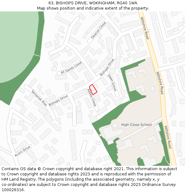 63, BISHOPS DRIVE, WOKINGHAM, RG40 1WA: Location map and indicative extent of plot