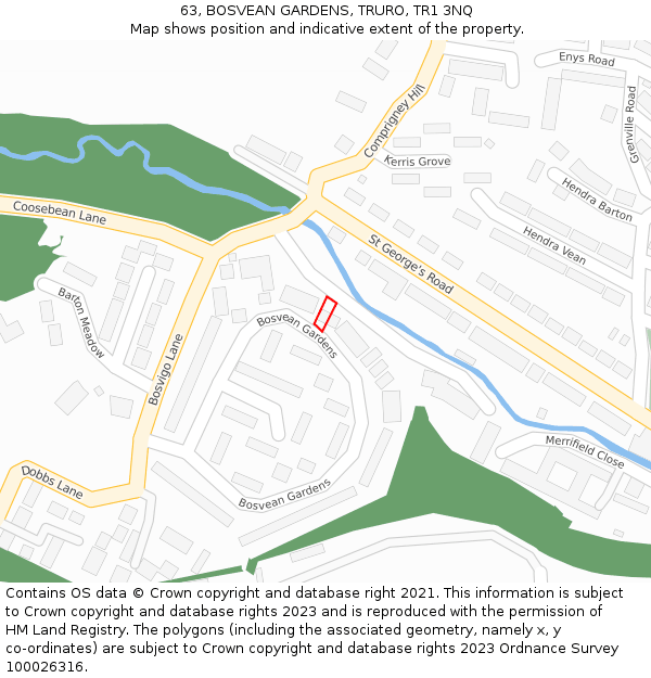 63, BOSVEAN GARDENS, TRURO, TR1 3NQ: Location map and indicative extent of plot