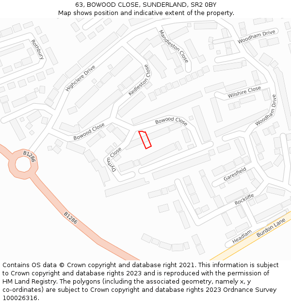 63, BOWOOD CLOSE, SUNDERLAND, SR2 0BY: Location map and indicative extent of plot