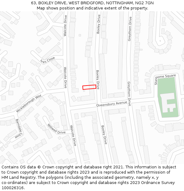 63, BOXLEY DRIVE, WEST BRIDGFORD, NOTTINGHAM, NG2 7GN: Location map and indicative extent of plot