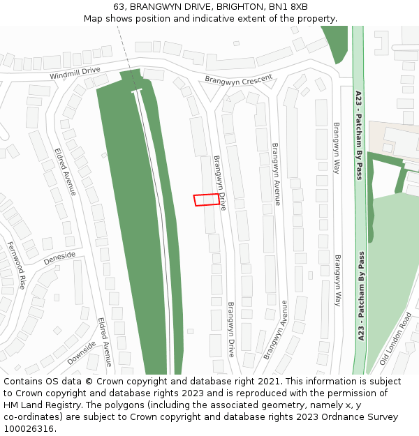 63, BRANGWYN DRIVE, BRIGHTON, BN1 8XB: Location map and indicative extent of plot