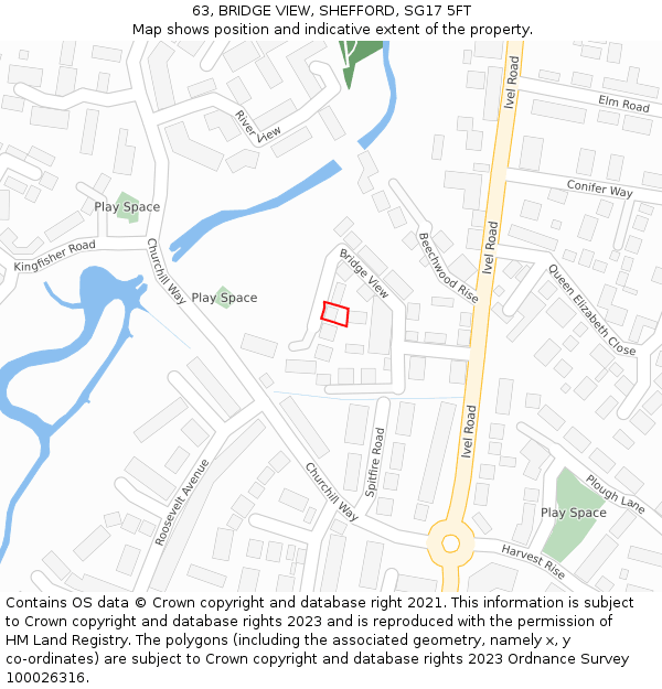 63, BRIDGE VIEW, SHEFFORD, SG17 5FT: Location map and indicative extent of plot