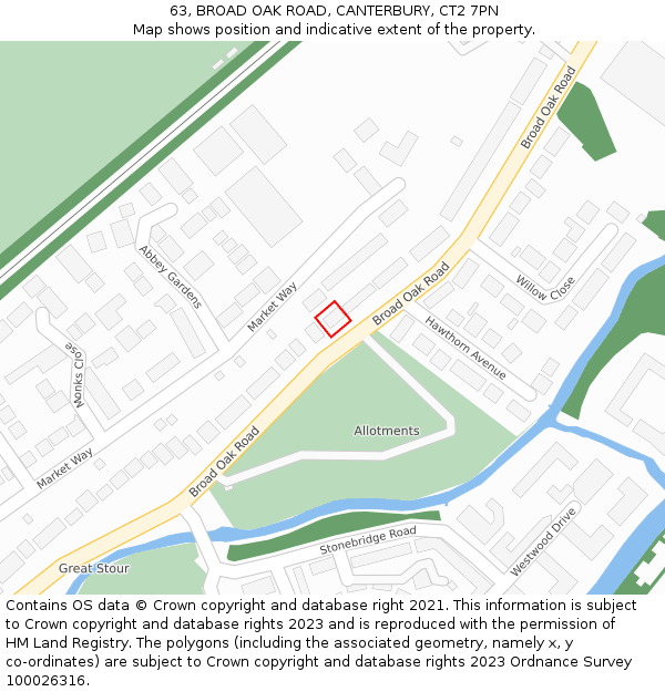 63, BROAD OAK ROAD, CANTERBURY, CT2 7PN: Location map and indicative extent of plot