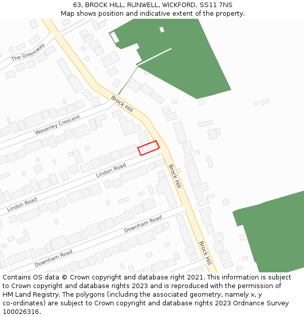 63, BROCK HILL, RUNWELL, WICKFORD, SS11 7NS: Location map and indicative extent of plot