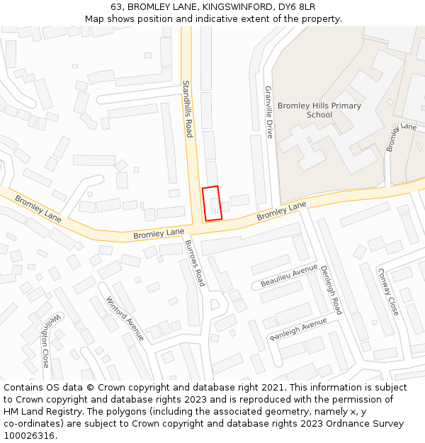 63, BROMLEY LANE, KINGSWINFORD, DY6 8LR: Location map and indicative extent of plot