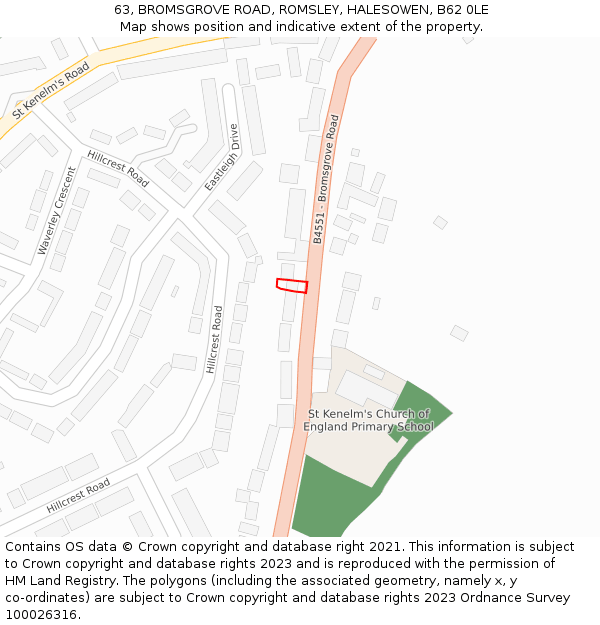 63, BROMSGROVE ROAD, ROMSLEY, HALESOWEN, B62 0LE: Location map and indicative extent of plot