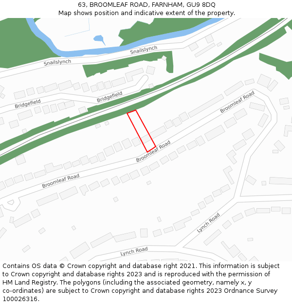 63, BROOMLEAF ROAD, FARNHAM, GU9 8DQ: Location map and indicative extent of plot