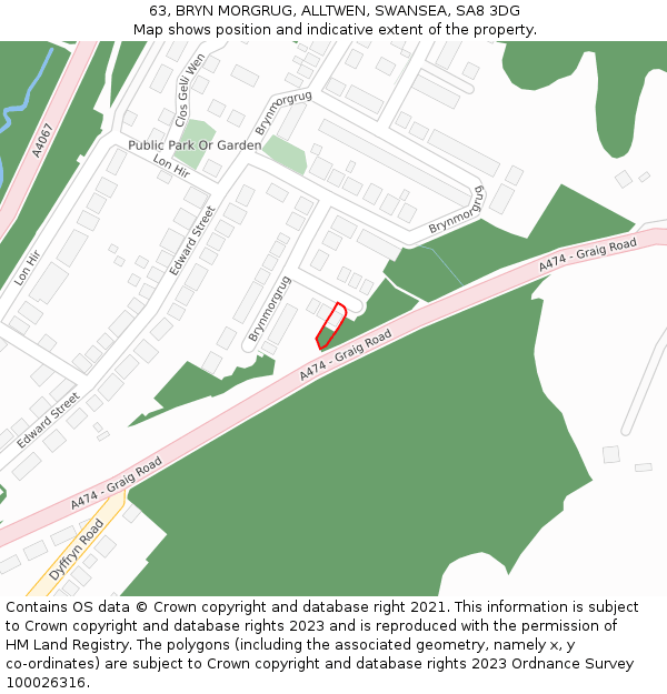 63, BRYN MORGRUG, ALLTWEN, SWANSEA, SA8 3DG: Location map and indicative extent of plot