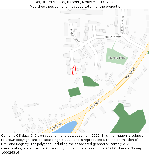 63, BURGESS WAY, BROOKE, NORWICH, NR15 1JY: Location map and indicative extent of plot