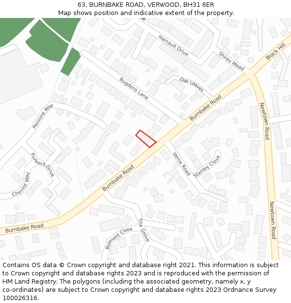 63, BURNBAKE ROAD, VERWOOD, BH31 6ER: Location map and indicative extent of plot