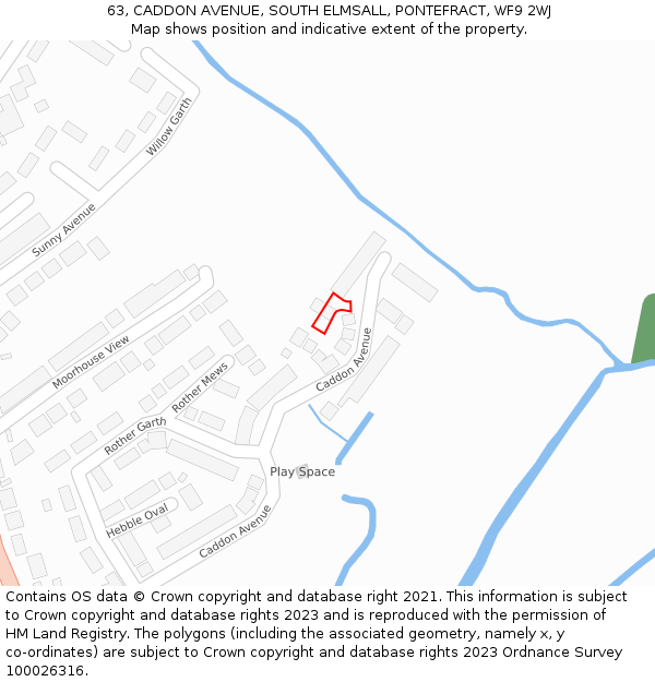 63, CADDON AVENUE, SOUTH ELMSALL, PONTEFRACT, WF9 2WJ: Location map and indicative extent of plot