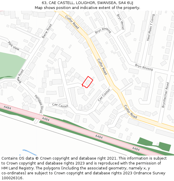 63, CAE CASTELL, LOUGHOR, SWANSEA, SA4 6UJ: Location map and indicative extent of plot