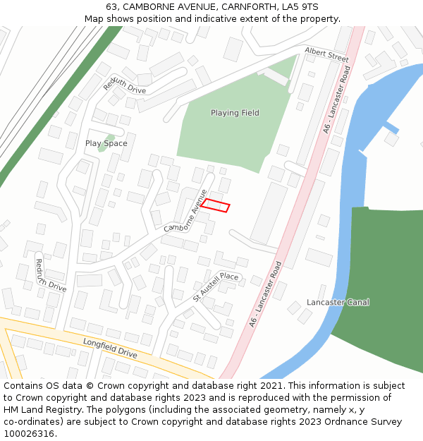 63, CAMBORNE AVENUE, CARNFORTH, LA5 9TS: Location map and indicative extent of plot