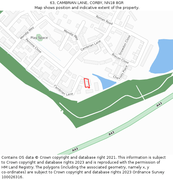 63, CAMBRIAN LANE, CORBY, NN18 8GR: Location map and indicative extent of plot